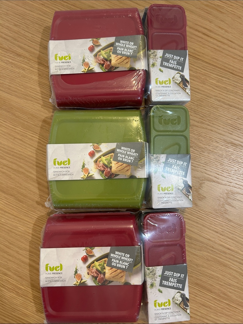 Set of Three Fuel Sandwich Box and Dip Container Set - Red & Green